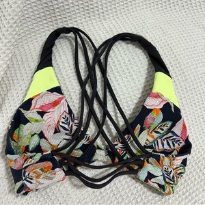 Maaji Reversible Bikini Swimsuit Strappy Top Floral‎ Palm Tree Leaf Bright